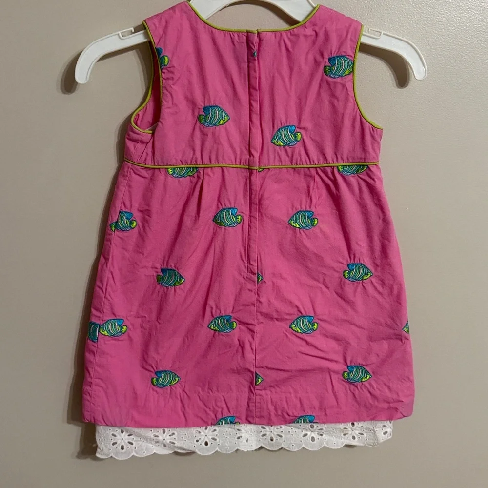 Vintage Lilly Pulitzer Dress Pink with Fish Lace Detailing Size 4T 100% Cotton‎
